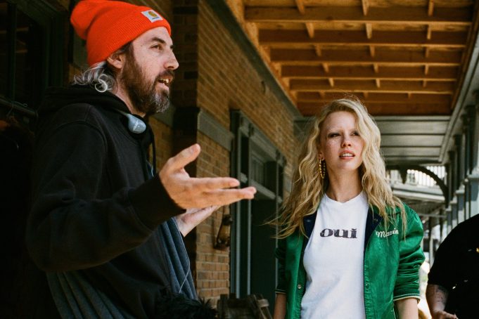 Ti West and Mia Goth on the set of "MaXXXine."