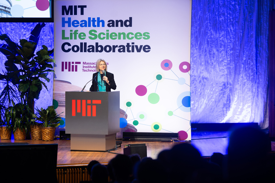 MIT president Sally Kornbluth addressing an audience