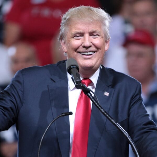 Donald Trump speaking with supporters at a campaign rally at Veterans Memorial Coliseum at the Arizona State Fairgrounds in Phoenix, Arizona. By Gage Skidmore.