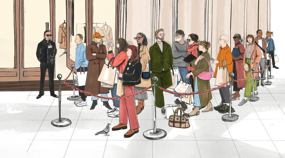 Financial Times Weekend / Why shoppers fall into line for luxury - Clare Mallison - Anna Goodson Illustration Agency