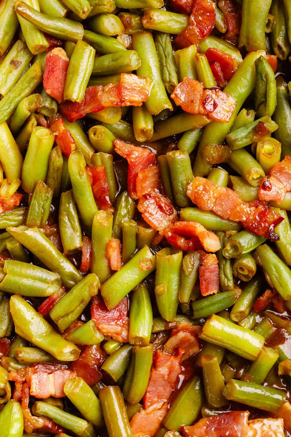 close up image of crack green beans. 