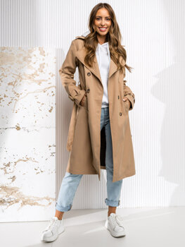 Bolf Damen Mantel Trenchcoat Lang Beige  DF7901A