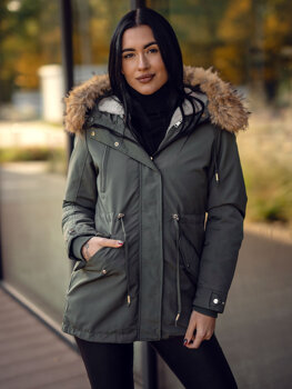 Bolf Damen Winterjacke Parka mit Kapuze 2in1 Khaki 16M9199