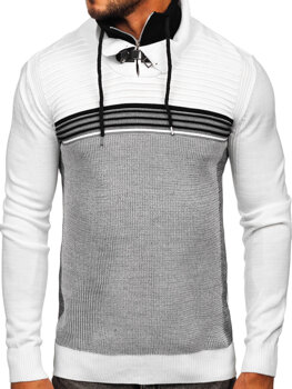 Bolf Herren Pullover mit Stehkragen Weiß 1051