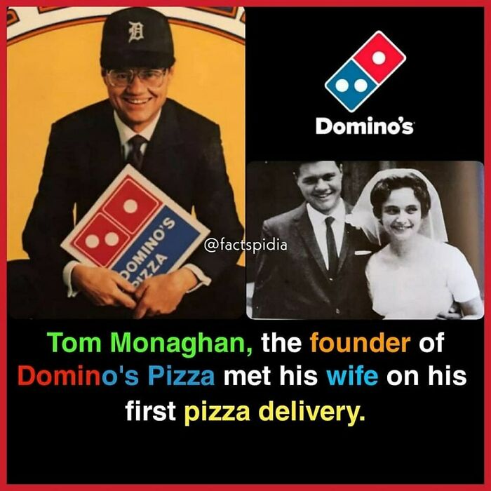 Tom Monaghan, founder of Domino's Pizza, with his wife on their wedding day, highlighting a surprising fact.