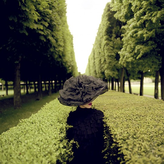 Rodney Smith, Woman with Hat Between Hedges