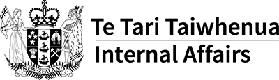 Department of Internal Affairs logo with a crown crest graphic and the words Te Tari Taiwhenua Internal Affairs