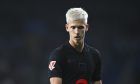 Barcelona's Dani Olmo looks on during the Spanish La Liga soccer match between Real Sociedad and Barcelona at the Anoeta stadium, in San Sebastian, Spain, Sunday, Nov. 10, 2024. (AP Photo/Miguel Oses)