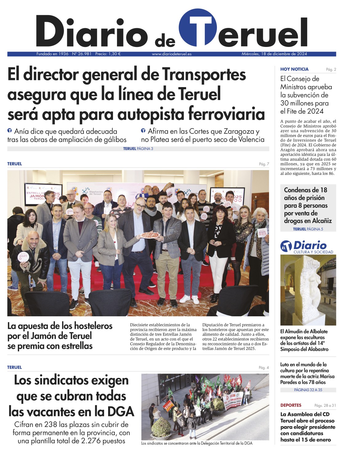 Portada Diario de Teruel