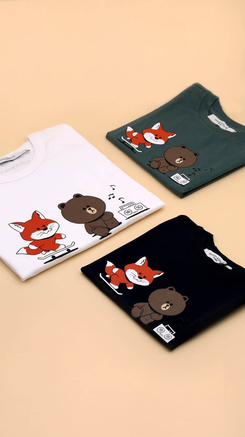 メゾン キツネ“LINE FRIENDS風”キツネ×ブラウンのコラボTシャツ、トート＆マグも｜写真5