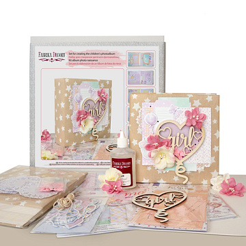 Children's scrapbooking album "My little mousy girl", 20cm x 20cm, DIY creative kit #10