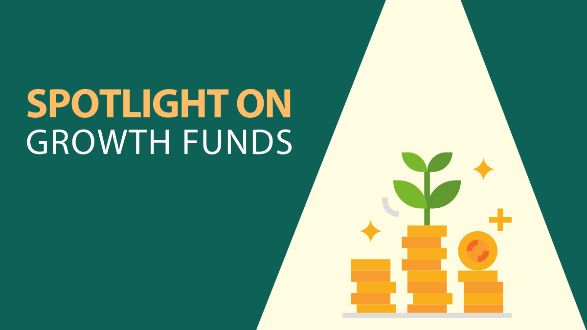 Graphic banner with words 'spotlight on growth funds'