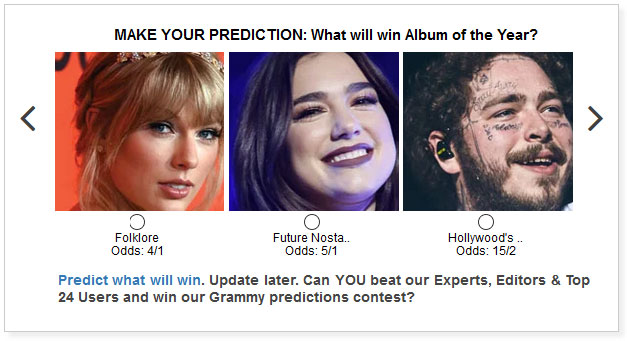 Grammy Album of the Year predictions widget