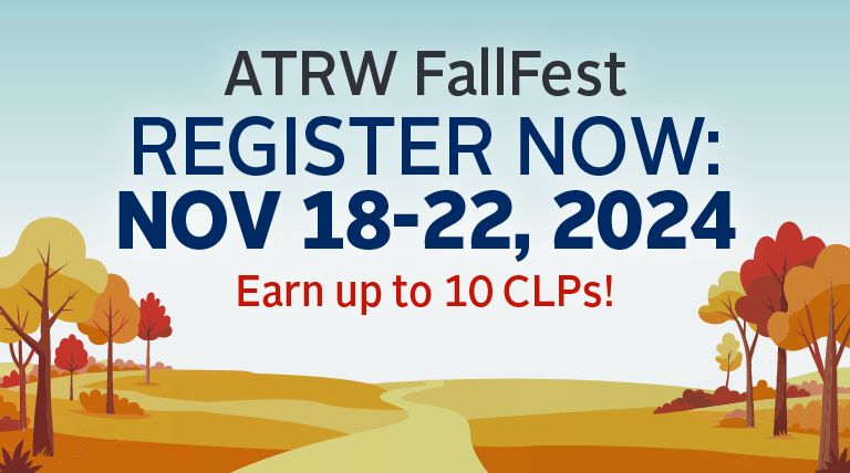 ATRW FallFest. Register Now. November 18-22. Earn up to 10 CLPs! with an illustrative fall landscape background