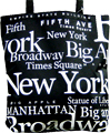 Black New York Landmarks Typography Canvas Tote Bag, 14.5 Height