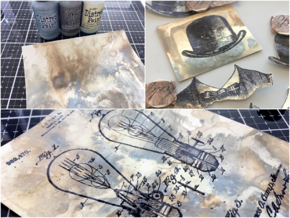 iGirlZoe: Tim Holtz, 3D texture fades, dapper stamps, inventor stamps, distress crayons, distress paint, idea-ology design tape, distress collage medium, crackle texture paste, sizzix, stampers anonymous, ranger ink, idea-ology, mixed media