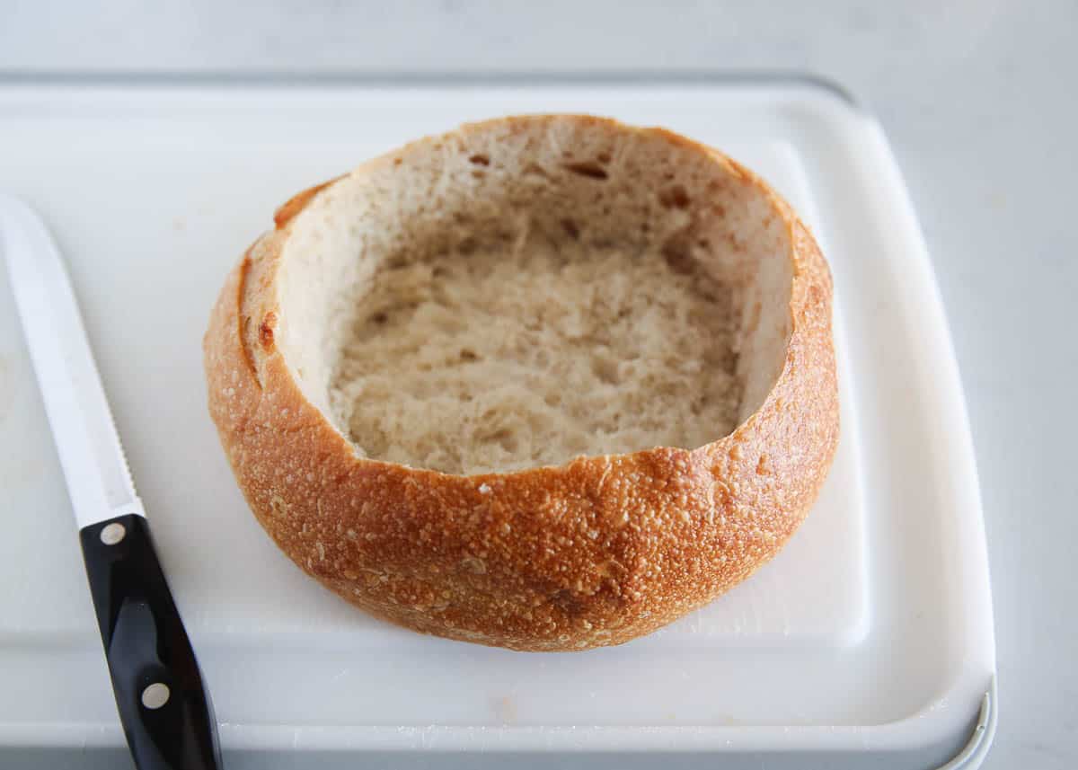 Hollowed out bread bowl.