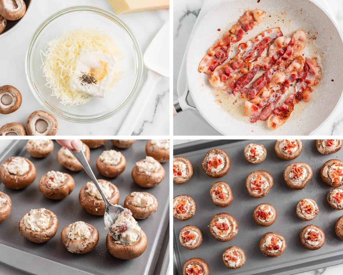 Showing how to make stuffed mushrooms.