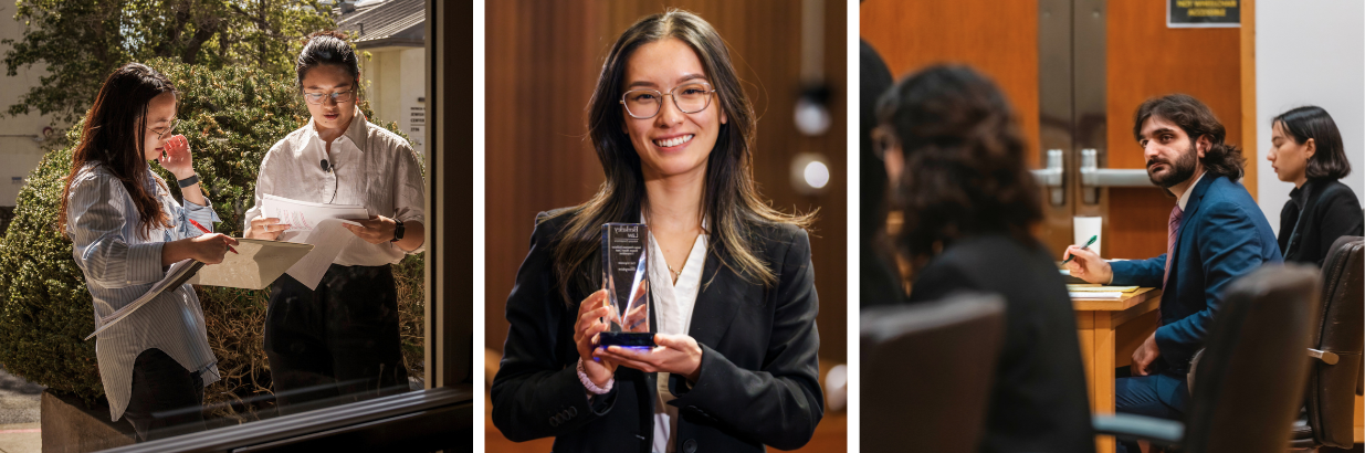 Three photos of students participating in competitions