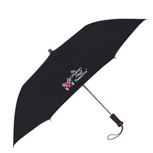 BLACK 44 INCH ARCH TELESCOPIC FOLDING UMBRELLA WITH WOOD HANDLE