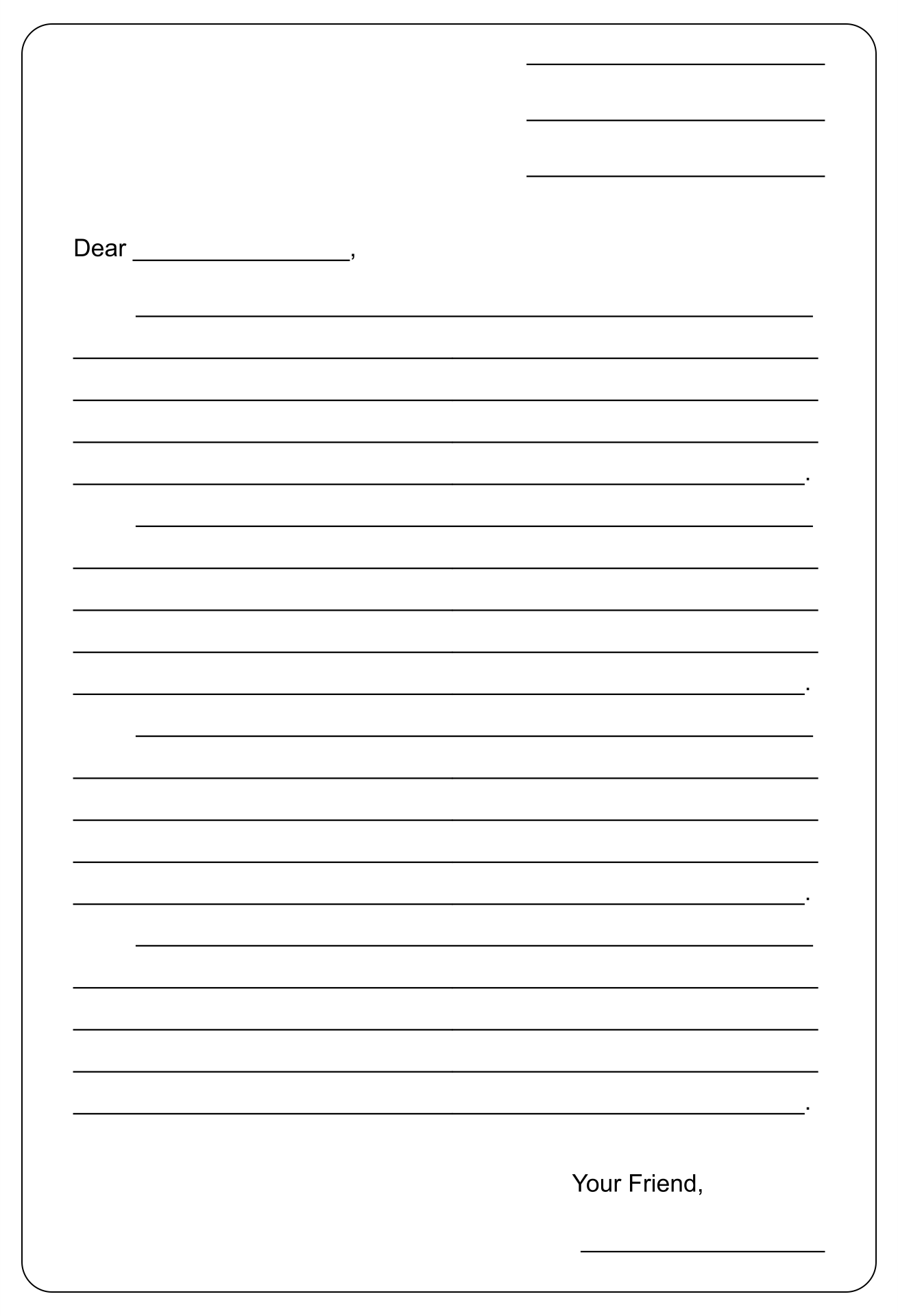 Writing Friendly Letter Template