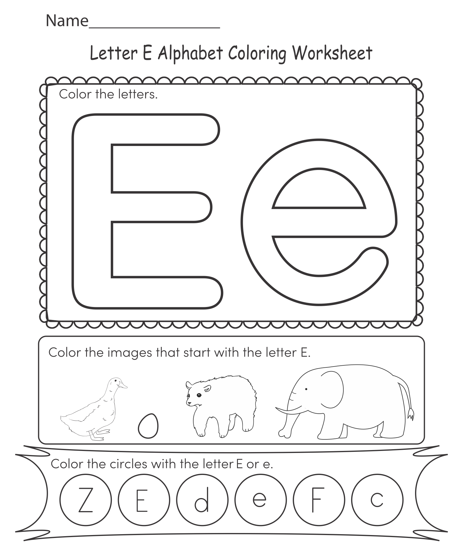 Printable Alphabet Letter E Worksheets