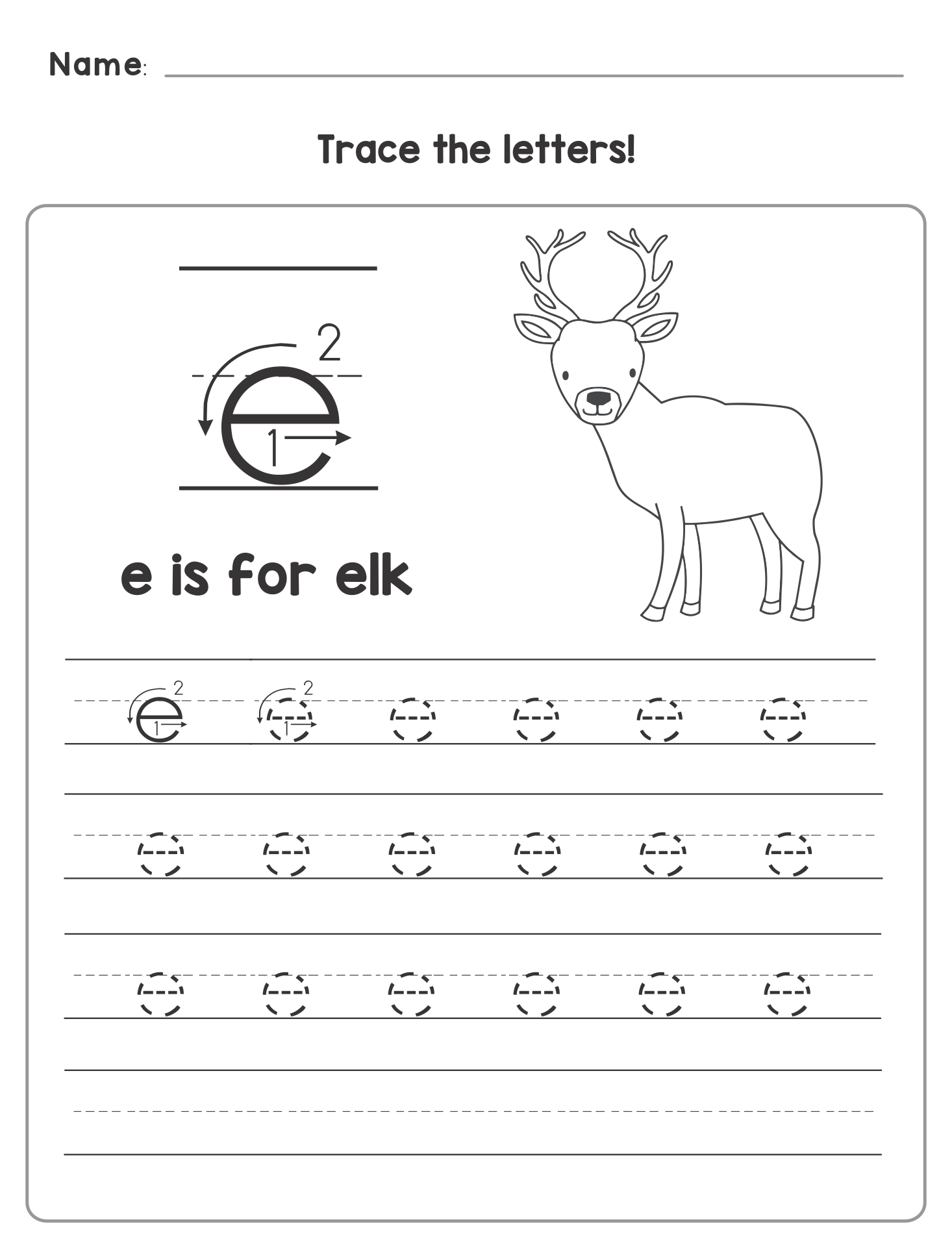 Printable Letter E Worksheets