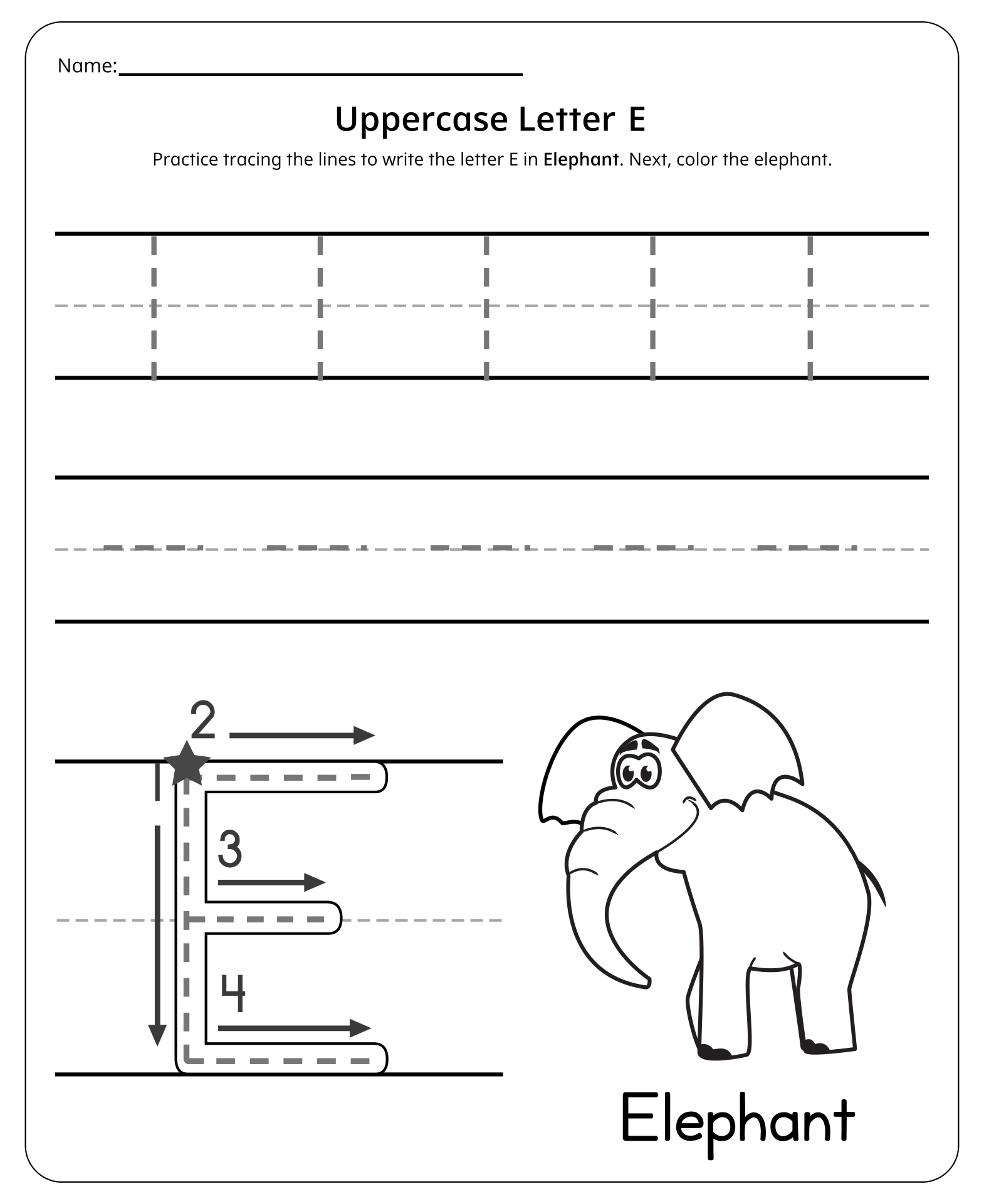 Letter E Writing Practice Worksheet