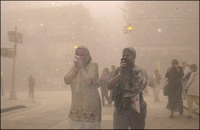 Fleeing through the choking dust