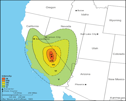 1872 Owens Valley earthquake map