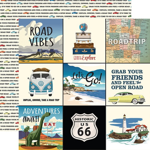 Carta Bella Paper - Road Trip Collection - 12 x 12 Double Sided Paper - 4 x 4 Journaling Cards