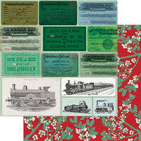 Fancy Pants Designs - North Pole Express Collection - 12 x 12 Double Sided Paper - Railroad Mistletoe