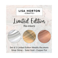 Lisa Horton Crafts - Premium Dye Based Ink - Metallic Pigment Ink - Limited Edition 3 Pack - Reinker - Silver, Gold and Copper