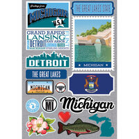 Reminisce - Jetsetters Collection - 3 Dimensional Die Cut Stickers - Michigan