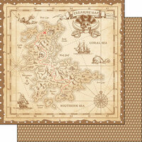 Scrapbook Customs - Inspired By Collection - 12 x 12 Double Sided Paper - Pirate Treasure Map