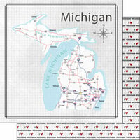 Scrapbook Customs - Adventure Collection - 12 x 12 Double Sided Paper - Michigan Adventure Map