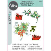 Sizzix - 49 and Market Collection - Framelits Dies with Clear Stamps - Pencil Line Holly