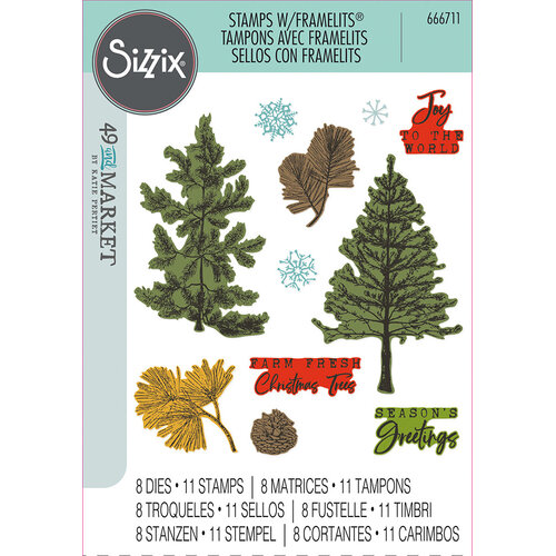 Sizzix - 49 and Market Collection - Framelits Dies with Clear Stamps - Pine Holidays