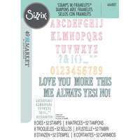 Sizzix - 49 and Market Collection - Framelits and Clear Stamps - Fine Line Alpha 01