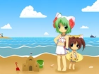 Digi Charat, morze, plaża, dziewczynki, wieloryb