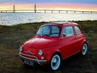 Czerwony, Fiat 500, Rzeka, Most