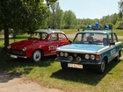 Samochody, Niebieski, Fiat 125p, Czerwona, Syrenka, Straż, Milicja