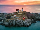 Morze, Skały, Latarnia morska, Nubble Lighthouse, Cape Neddick, Stan Maine, Stany Zjednoczone