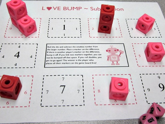 Teach Junkie: 40 Roll and Cover "Bump" Cool Math Games - Love Bump Subtraction