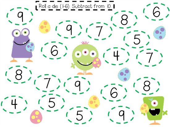 Teach Junkie: 40 Roll and Cover "Bump" Cool Math Games - Easter Monsters