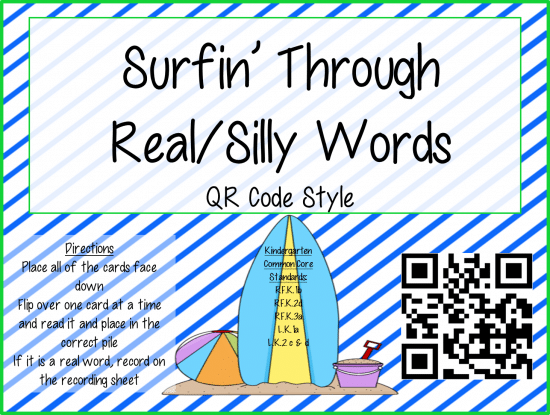 Teach Junkie: Real/Silly Words Sort {QR Code}