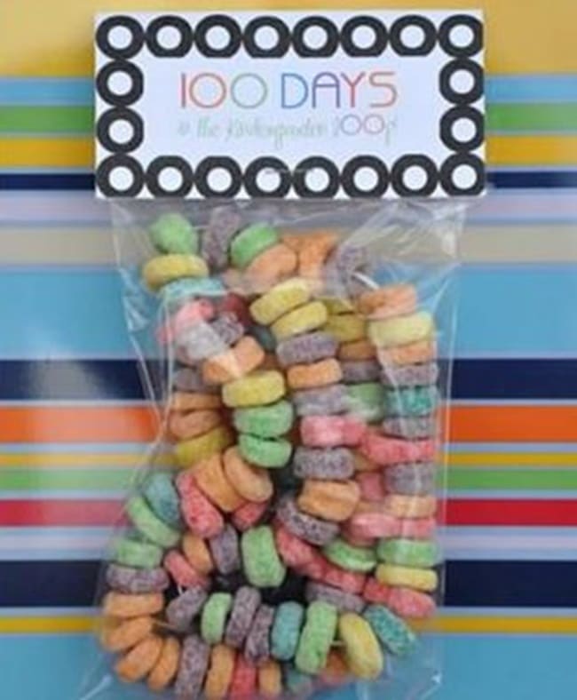 45 Best 100th Day of School Resources - Fruit Loops Printable Snack Bag Topper - Teach Junkie