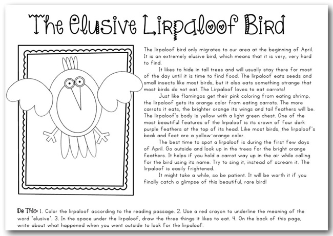 The Elusive Lirpaloof Bird - Teach Junkie