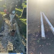 Janet's grave on the left and the removed posts on the right