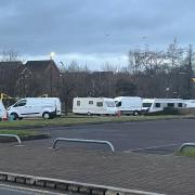 The travellers outside Cineworld